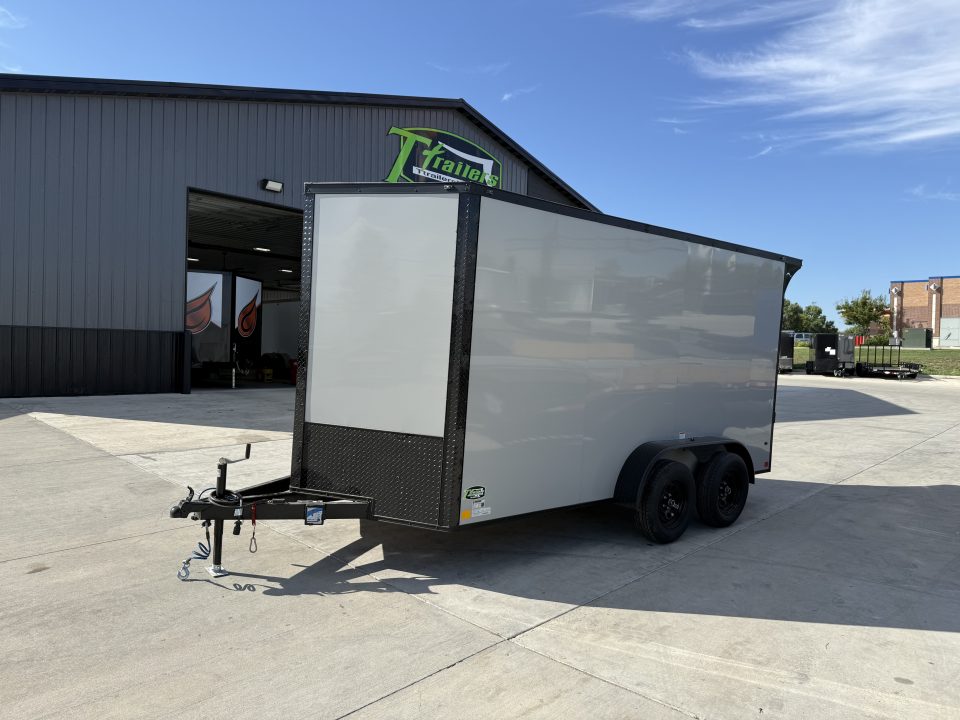 New NEW 2027 Sawyer 7x14+2’V, 7’ TALL, PolyCor Exterior, Wing, Enclosed Rear Ramp Car Hauler Cargo Trailer