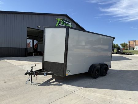 New NEW 2027 Sawyer 7x14+2’V, 7’ TALL, PolyCor Exterior, Wing, Enclosed Rear Ramp Car Hauler Cargo Trailer