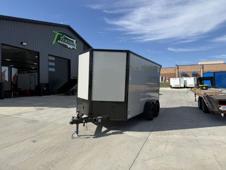 New NEW 2027 Sawyer 7x14+2’V, 7’ TALL, PolyCor Exterior, Wing, Enclosed Rear Ramp Car Hauler Cargo Trailer