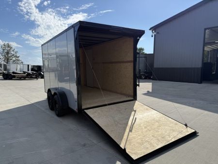 New NEW 2027 Sawyer 7x14+2’V, 7’ TALL, PolyCor Exterior, Wing, Enclosed Rear Ramp Car Hauler Cargo Trailer