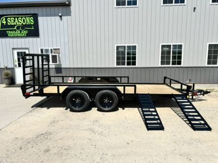 New 2027 H&H Trailers 82"X16' SIDE ATV RAMPS REAR LADDER GATE 7K GVWR Utility Trailer