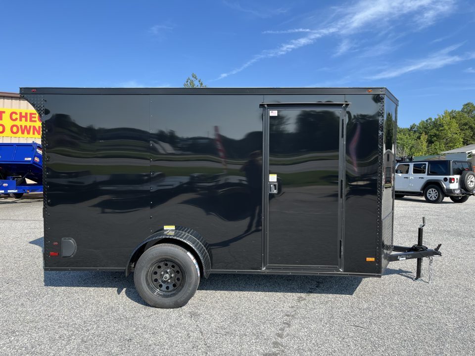 New 2027 6X12 SINGLE AXLE ENCLOSED TRAILER WITH SPOILER AND BLACKOUT PACKAGE