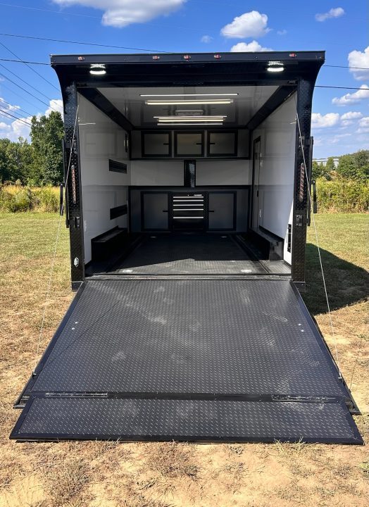 New 2027 8.5x16 Race Trailer-Finsihed Interior-5200LB Torsion Axle -E-TRACK-A/C- Tool Box-Barlock-Car/Race Trailer