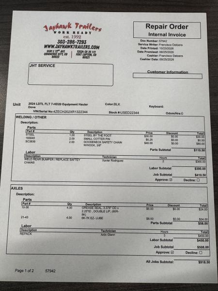 Used 2024 Load Trail 7-HD20 Equipment Hauler Dove