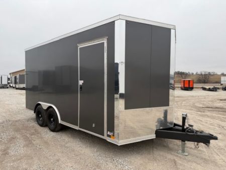 New 2026 Cross Charcoal 8.5'x16' 10k Alpha Flat Top V-Nose Enclosed Cargo Trailer
