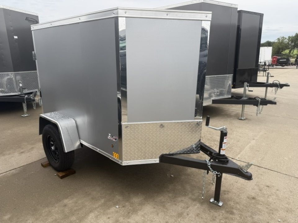 New 2026 Cross Silver 4'x6' 3k Beta Flat Top V-Nose Enclosed Cargo Trailer
