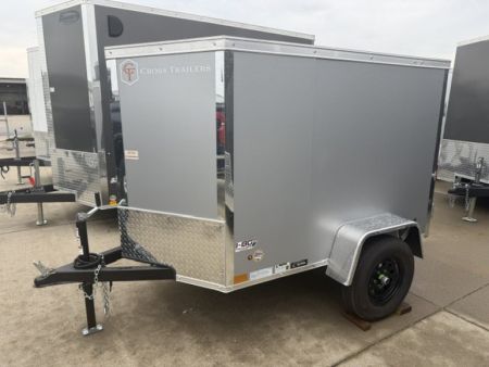 New 2026 Cross Silver 4'x6' 3k Beta Flat Top V-Nose Enclosed Cargo Trailer
