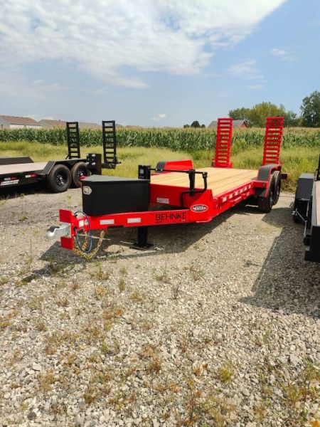 New 2027 Behnke CBCT2020E-S10K Equipment Trailer 83X20 TA SKIDLOADER BEAVERTAIL W/FLIP-UP RAMPS (GVW:20000) MF RED