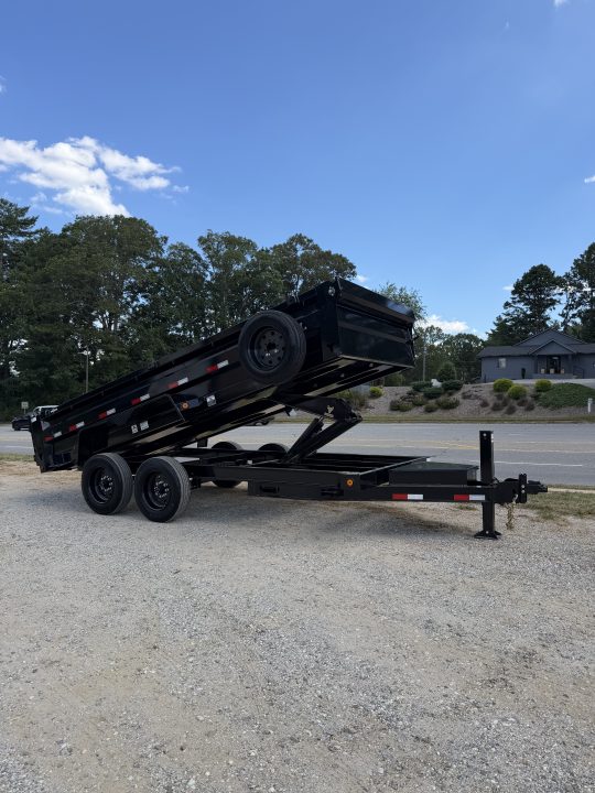 New 2027 Iron Bull Dump Trailer / DTB Series / 83" Wide x 16' Long / Scissor Hoist / Aluminum Ramps / Tarp / 24" High Sides / 2- 8,000# Electric Brake Axles / 17.5" Tires & Wheels / Matching Spare Tire & Wheel / HYD Jack / Fork Holders
