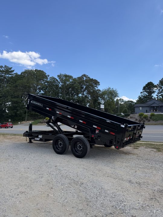 New 2027 Iron Bull Dump Trailer / DTB Series / 83" Wide x 16' Long / Scissor Hoist / Aluminum Ramps / Tarp / 24" High Sides / 2- 8,000# Electric Brake Axles / 17.5" Tires & Wheels / Matching Spare Tire & Wheel / HYD Jack / Fork Holders