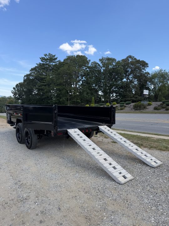 New 2027 Iron Bull Dump Trailer / DTB Series / 83" Wide x 16' Long / Scissor Hoist / Aluminum Ramps / Tarp / 24" High Sides / 2- 8,000# Electric Brake Axles / 17.5" Tires & Wheels / Matching Spare Tire & Wheel / HYD Jack / Fork Holders