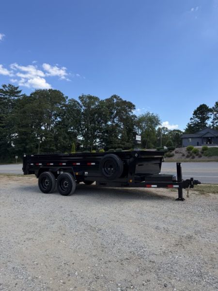 New 2027 Iron Bull Dump Trailer / DTB Series / 83" Wide x 16' Long / Scissor Hoist / Aluminum Ramps / Tarp / 24" High Sides / 2- 8,000# Electric Brake Axles / 17.5" Tires & Wheels / Matching Spare Tire & Wheel / HYD Jack / Fork Holders