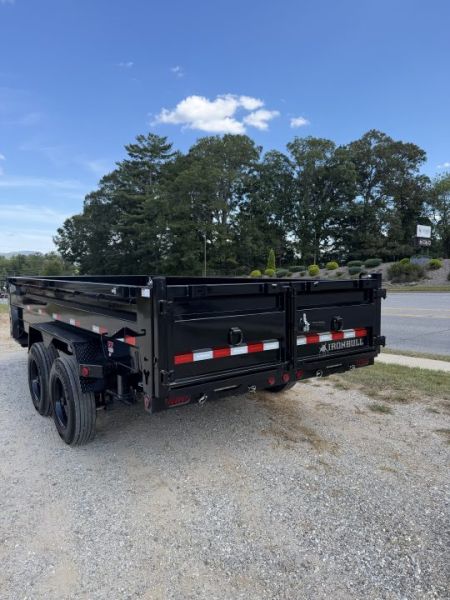 New 2027 Iron Bull Dump Trailer / DTB Series / 83" Wide x 16' Long / Scissor Hoist / Aluminum Ramps / Tarp / 24" High Sides / 2- 8,000# Electric Brake Axles / 17.5" Tires & Wheels / Matching Spare Tire & Wheel / HYD Jack / Fork Holders