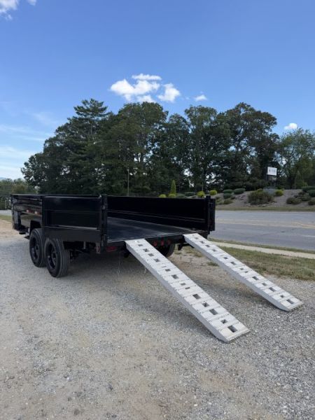 New 2027 Iron Bull Dump Trailer / DTB Series / 83" Wide x 16' Long / Scissor Hoist / Aluminum Ramps / Tarp / 24" High Sides / 2- 8,000# Electric Brake Axles / 17.5" Tires & Wheels / Matching Spare Tire & Wheel / HYD Jack / Fork Holders
