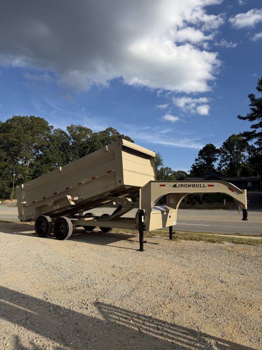 New 2027 Iron Bull Gooseneck Dump Trailer / 7x16/ Scissor Hoist / 48" High Sides / 2-8000# Axles / Tarp / Ramps / Desert Sand