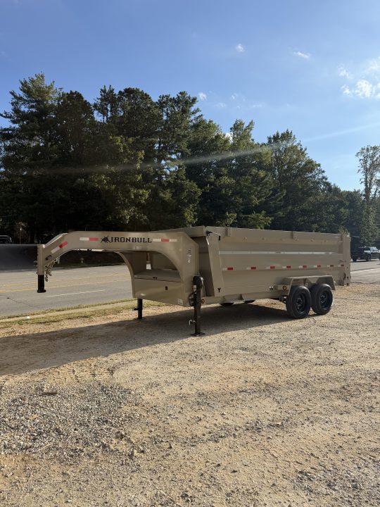 New 2027 Iron Bull Gooseneck Dump Trailer / 7x16/ Scissor Hoist / 48" High Sides / 2-8000# Axles / Tarp / Ramps / Desert Sand