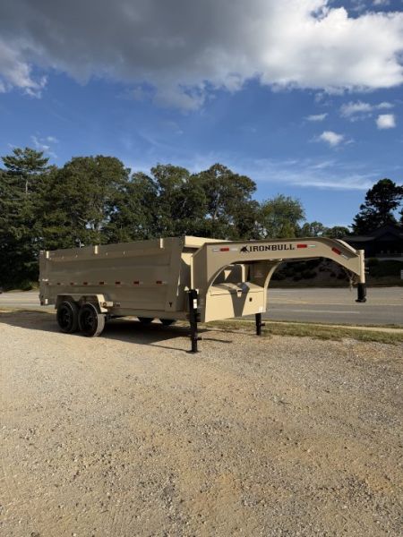 New 2027 Iron Bull Gooseneck Dump Trailer / 7x16/ Scissor Hoist / 48" High Sides / 2-8000# Axles / Tarp / Ramps / Desert Sand