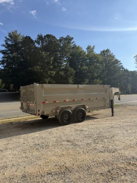 New 2027 Iron Bull Gooseneck Dump Trailer / 7x16/ Scissor Hoist / 48" High Sides / 2-8000# Axles / Tarp / Ramps / Desert Sand