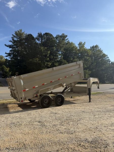 New 2027 Iron Bull Gooseneck Dump Trailer / 7x16/ Scissor Hoist / 48" High Sides / 2-8000# Axles / Tarp / Ramps / Desert Sand