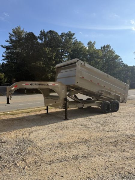 New 2027 Iron Bull Gooseneck Dump Trailer / 7x16/ Scissor Hoist / 48" High Sides / 2-8000# Axles / Tarp / Ramps / Desert Sand