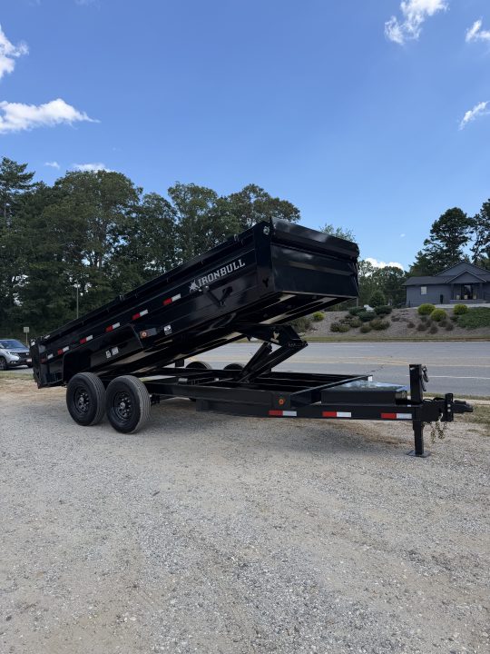 New 2027 Iron Bull Dump Trailer / DTB Series / 83" Wide x 16' Long / Scissor Hoist / Ramp / Tarp / 24" High Sides / Black in color