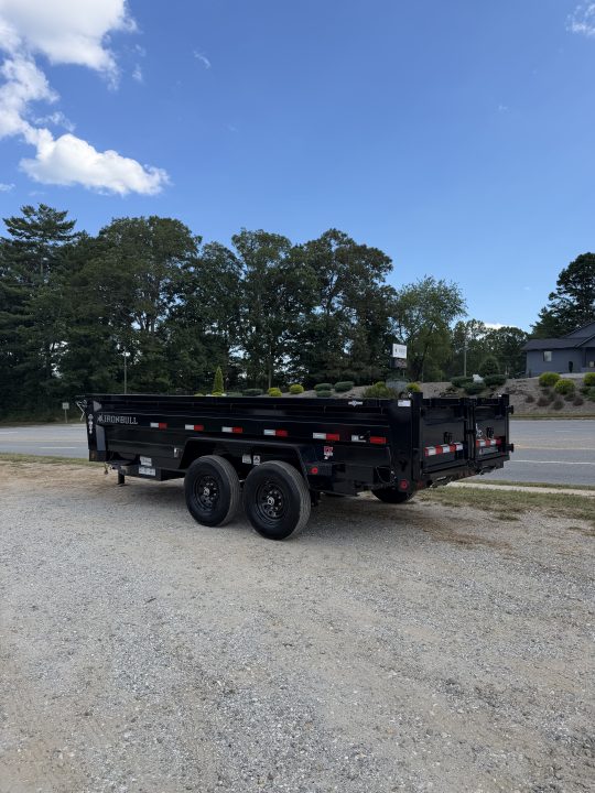 New 2027 Iron Bull Dump Trailer / DTB Series / 83" Wide x 16' Long / Scissor Hoist / Ramp / Tarp / 24" High Sides / Black in color
