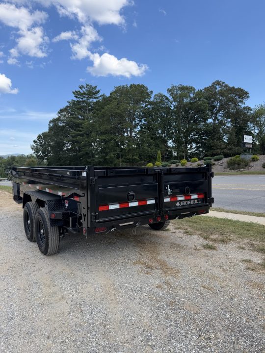 New 2027 Iron Bull Dump Trailer / DTB Series / 83" Wide x 16' Long / Scissor Hoist / Ramp / Tarp / 24" High Sides / Black in color