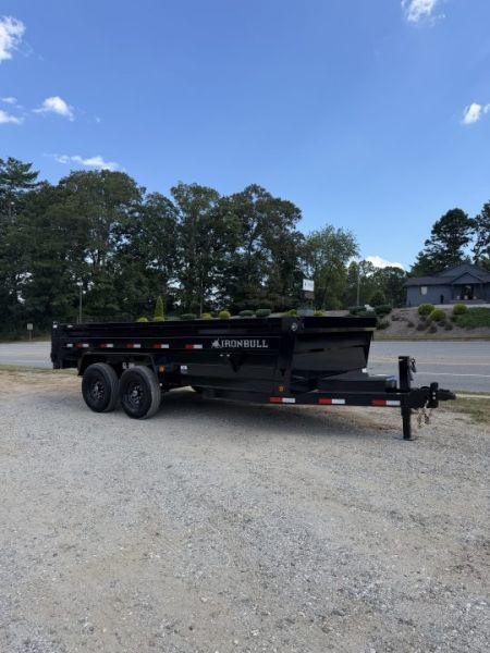 New 2027 Iron Bull Dump Trailer / DTB Series / 83" Wide x 16' Long / Scissor Hoist / Ramp / Tarp / 24" High Sides / Black in color