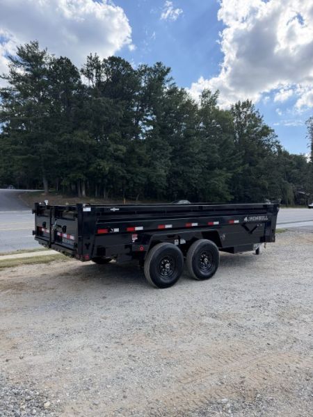 New 2027 Iron Bull Dump Trailer / DTB Series / 83" Wide x 16' Long / Scissor Hoist / Ramp / Tarp / 24" High Sides / Black in color