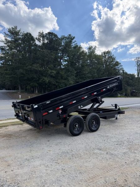 New 2027 Iron Bull Dump Trailer / DTB Series / 83" Wide x 16' Long / Scissor Hoist / Ramp / Tarp / 24" High Sides / Black in color