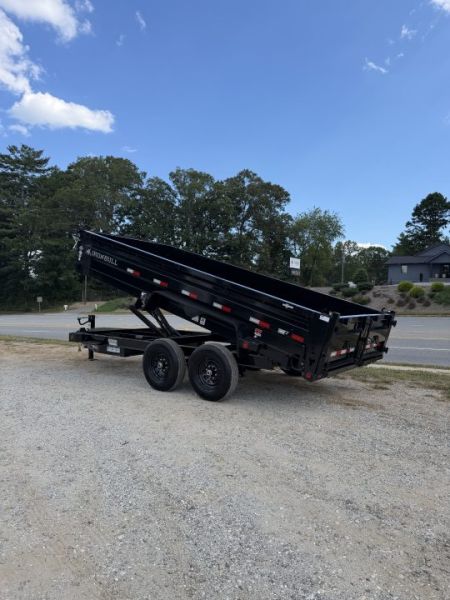 New 2027 Iron Bull Dump Trailer / DTB Series / 83" Wide x 16' Long / Scissor Hoist / Ramp / Tarp / 24" High Sides / Black in color
