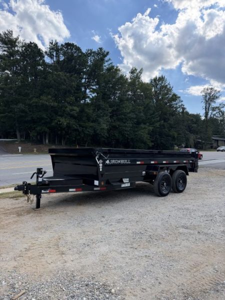 New 2027 Iron Bull Dump Trailer / DTB Series / 83" Wide x 16' Long / Scissor Hoist / Ramp / Tarp / 24" High Sides / Black in color