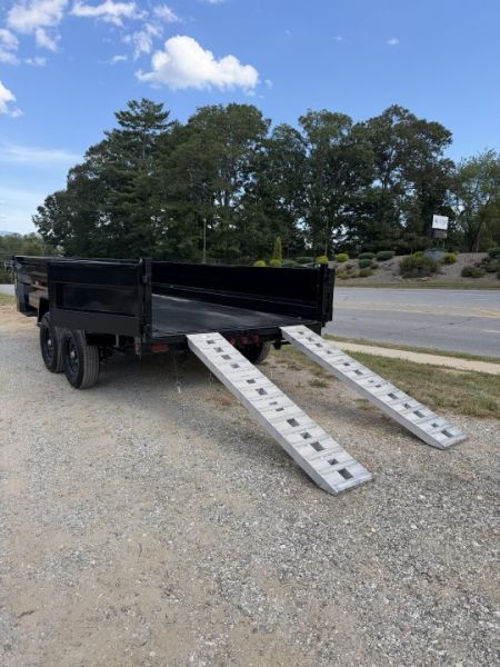 New 2027 Iron Bull Dump Trailer / DTB Series / 83" Wide x 16' Long / Scissor Hoist / Ramp / Tarp / 24" High Sides / Black in color