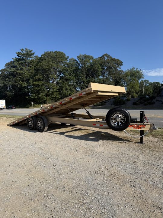 New 2027 Down 2 Earth Trailers DTE822DOTW7B / 102" WIDE X 22' LONG DECK OVER HYDRAULIC TILT / 2-7,000# ELECTRIC BRAKE AXLES / TAN COLOR / ALUMINUM WHEELS