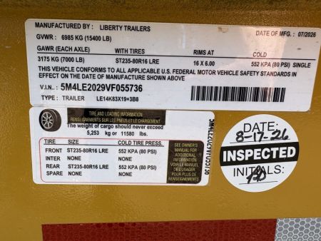 New 2027 Liberty 83X19+3 Equipment Trailer