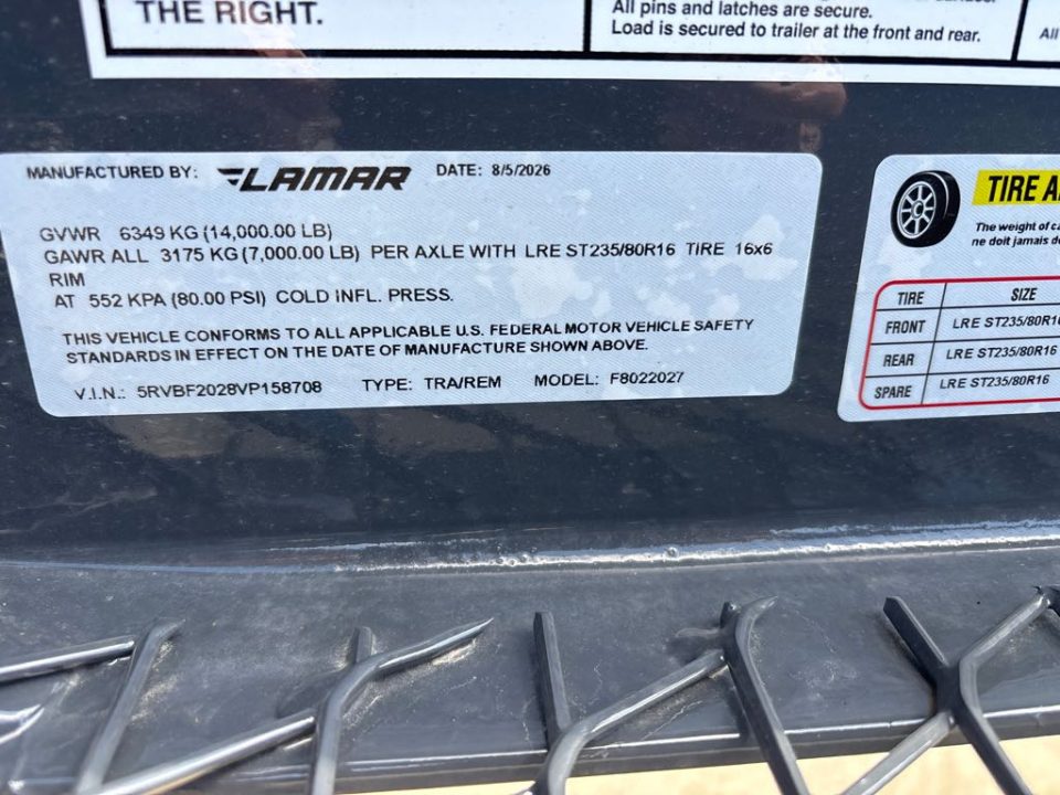 New 2027 Lamar Trailers F8022027 Utility Trailer