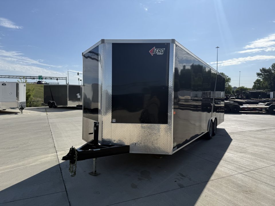 Used USED 2025 AERO 8.5x24 + 2’V, 7’ TALL, WHITE Interior, QUALITY Enclosed Rear Ramp Car Hauler Cargo Trailer