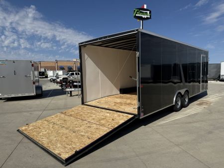 Used USED 2025 AERO 8.5x24 + 2’V, 7’ TALL, WHITE Interior, QUALITY Enclosed Rear Ramp Car Hauler Cargo Trailer