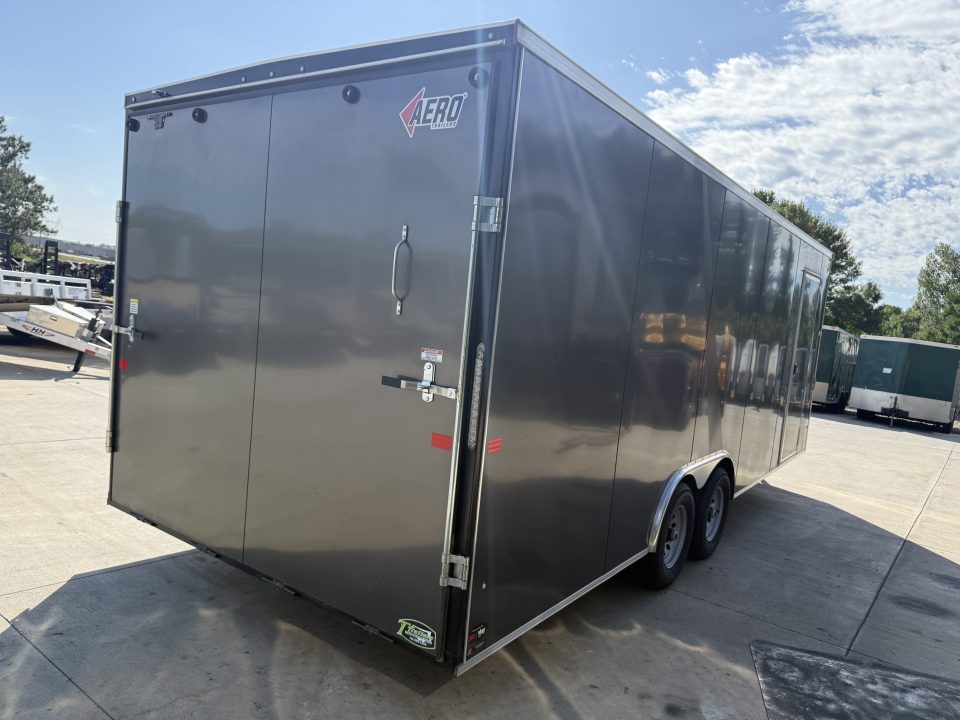 Used Like NEW 2024 AERO 8.5x22 +2’V, ESCAPE Door, 7’ TALL, WHITE Interior,  QUALITY Enclosed ESCAPE DOOR Car Hauler Cargo Trailer