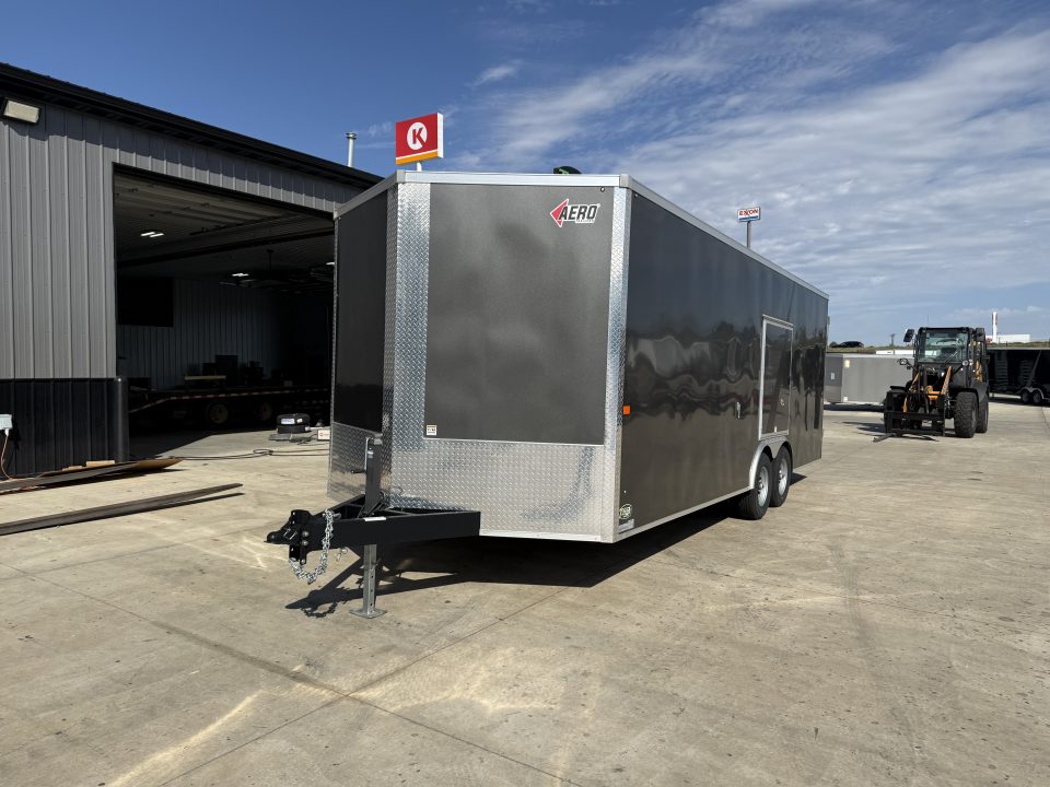 Used Like NEW 2024 AERO 8.5x22 +2’V, ESCAPE Door, 7’ TALL, WHITE Interior,  QUALITY Enclosed ESCAPE DOOR Car Hauler Cargo Trailer