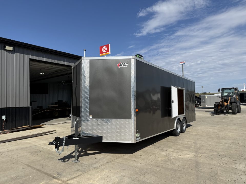 Used Like NEW 2024 AERO 8.5x22 +2’V, ESCAPE Door, 7’ TALL, WHITE Interior,  QUALITY Enclosed ESCAPE DOOR Car Hauler Cargo Trailer