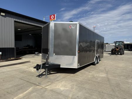 Used Like NEW 2024 AERO 8.5x22 +2’V, ESCAPE Door, 7’ TALL, WHITE Interior,  QUALITY Enclosed ESCAPE DOOR Car Hauler Cargo Trailer