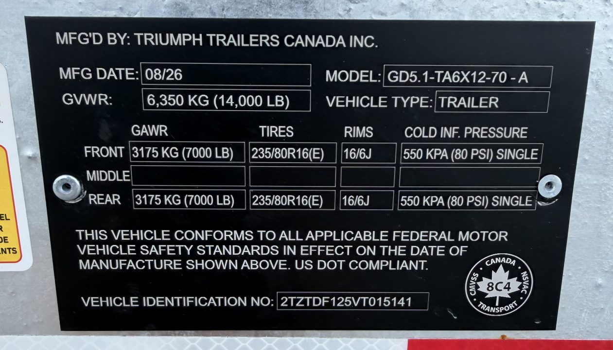 New 2027 Triumph Trailers GD5.1-TA6X12-70 Dump Trailer