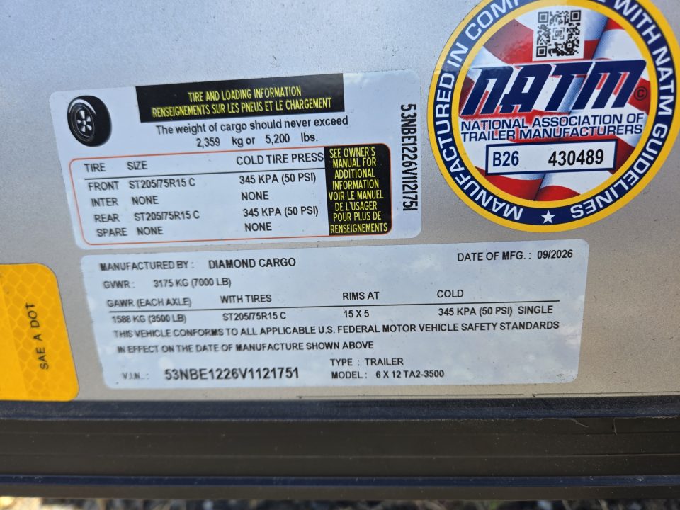 New 2027 Diamond Cargo 6X12TA Cargo / Enclosed Trailer