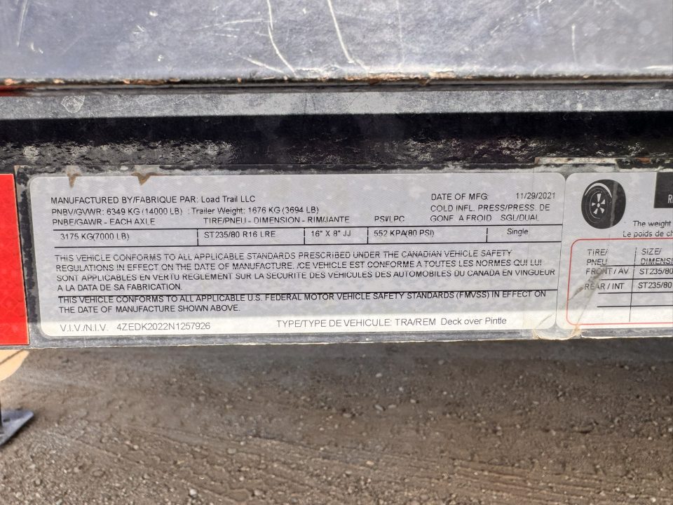 Used 2022 Load Trail 8.5-20 Deck Over