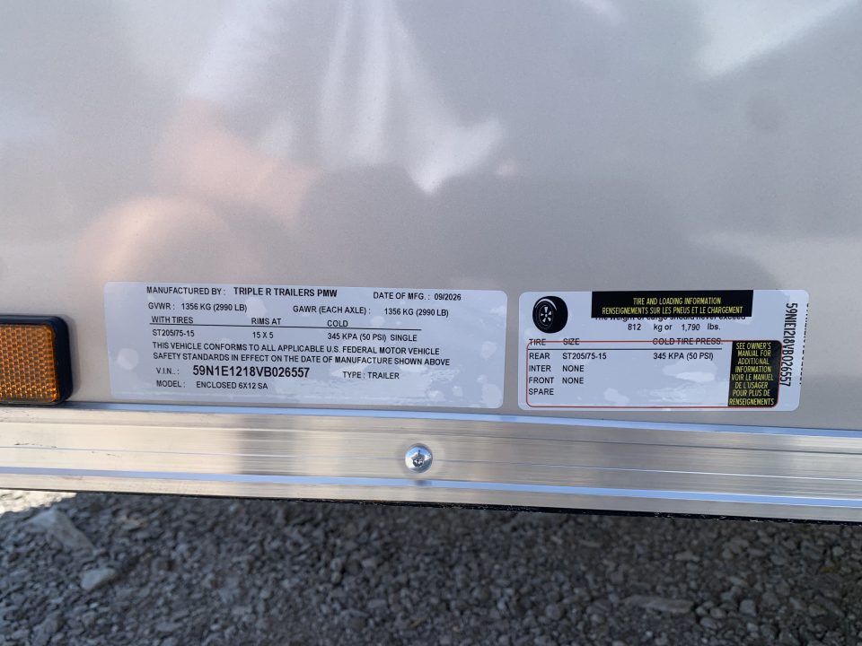 New 2027 Triple R 6X12 ENCLOSED CARGO WITH VENDOR DOOR