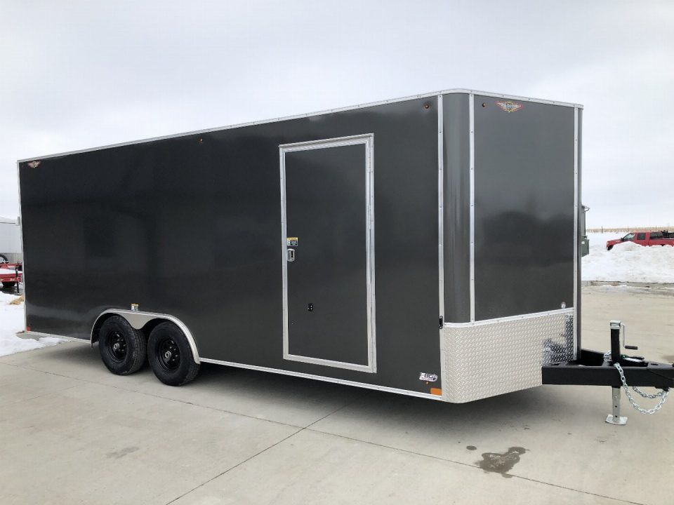Used USED 2025 H&H Charcoal 8.5'x24' 10k Flat Top V-Nose Enclosed Car Hauler Cargo Trailer