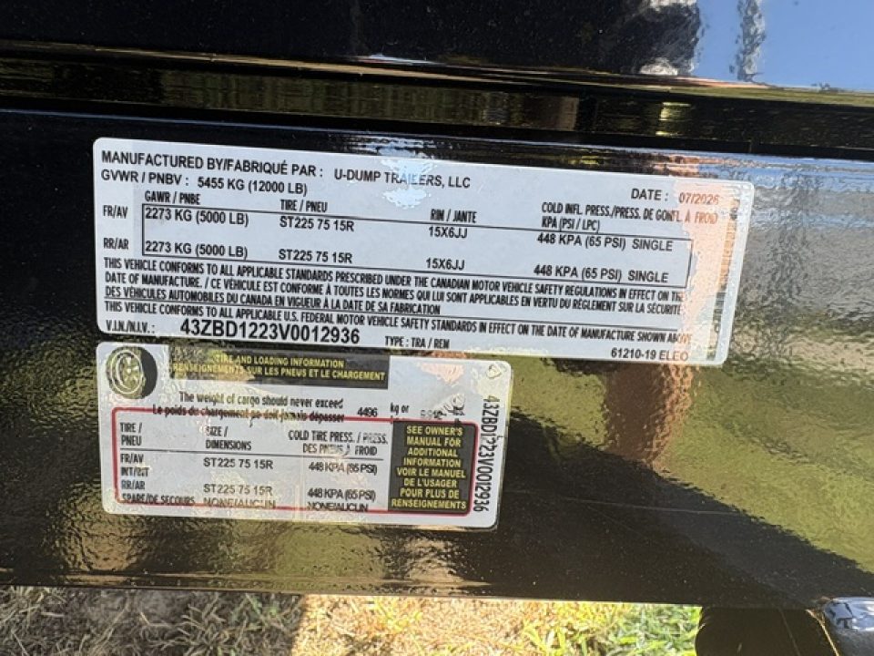 New 2027 6X12 U-Dump Trailer