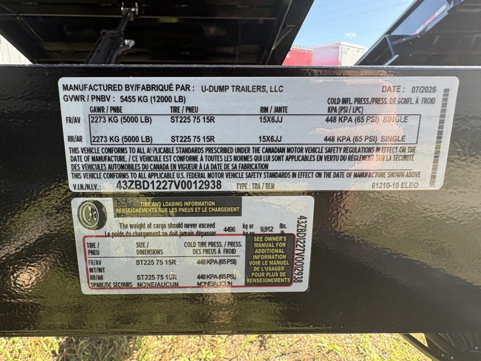 New 2027 6X12 U-Dump Trailer