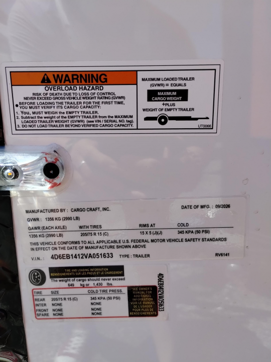 New 2027 Cargo Craft 6X12 White Single Enclosed Trailer with Black Out Package and 2990 GVWR Cargo / Enclosed Trailer